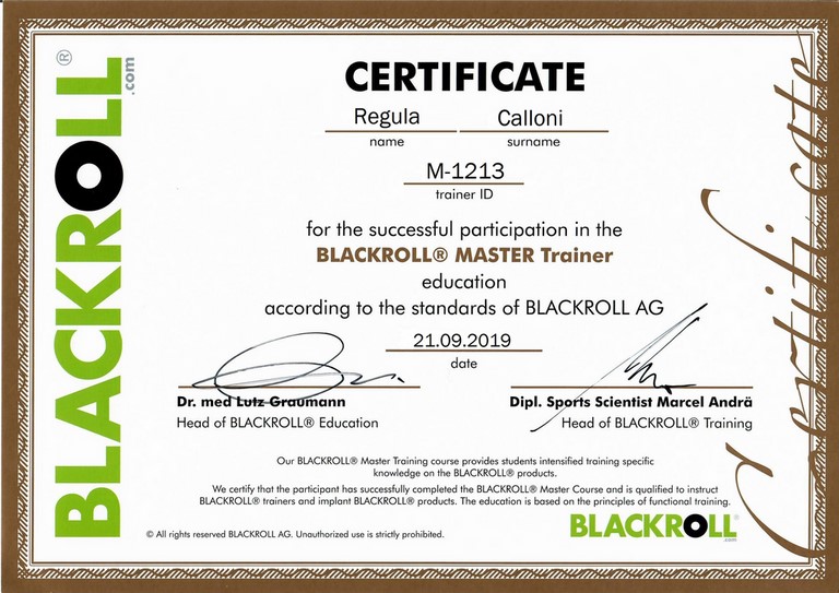 Diplôme de Regula Calloni (fascia-pilates)