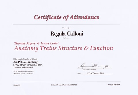 Diplôme de Regula Calloni (fascia-pilates)