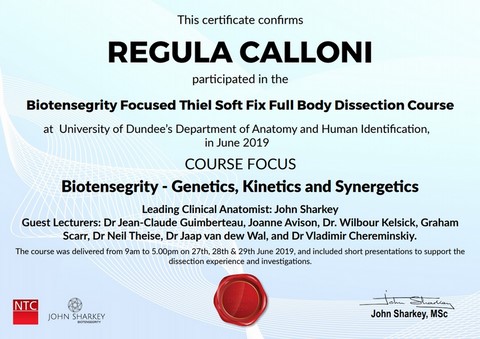 Diplôme de Regula Calloni (fascia-pilates)