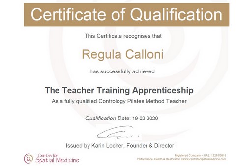 Diplôme de Regula Calloni (fascia-pilates)