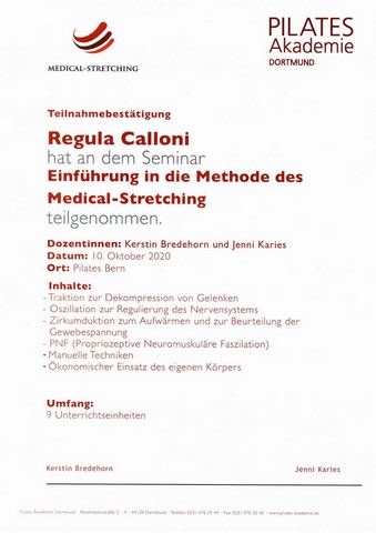 Diplôme de Regula Calloni (fascia-pilates)