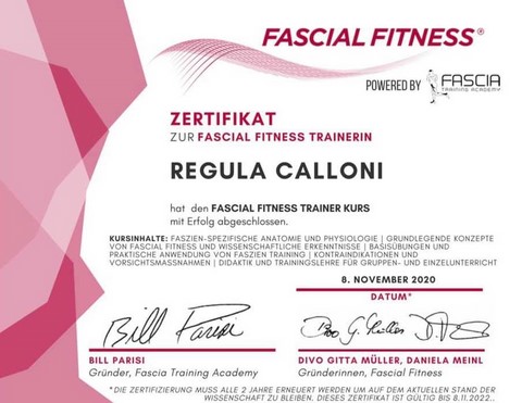 Diplôme de Regula Calloni (fascia-pilates)