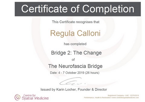 Diplôme de Regula Calloni (fascia-pilates)
