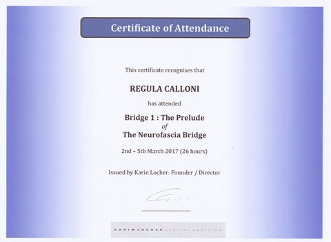 Diplôme de Regula Calloni (fascia-pilates)